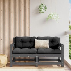 vidaXL Sillones de jardín con cojines 2 uds madera maciza de pino gris