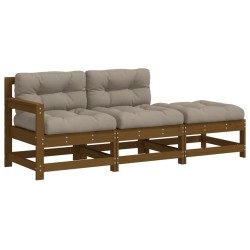 vidaXL Juego de sofás de jardín 3 pzas con cojines madera marrón miel