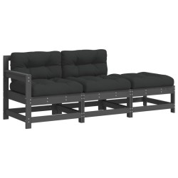 vidaXL Juego de sofás de jardín 3 pzas con cojines madera maciza gris