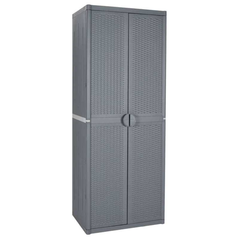 vidaXL Armario de almacenaje para jardín PP ratán gris 65x45x172 cm vidaXL Armario de almacenaje para jardín PP ratán gris 65x45x172 cm