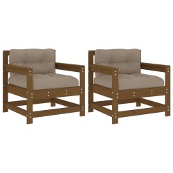 vidaXL Sillones de jardín cojines 2 uds madera maciza pino marrón miel
