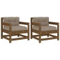 vidaXL Sillones de jardín cojines 2 uds madera maciza pino marrón miel vidaXL Sillones de jardín cojines 2 uds madera maciza pino marrón miel