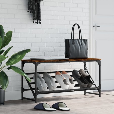 vidaXL Mueble zapatero madera de ingeniería roble ahumado 90x30x45 cm
