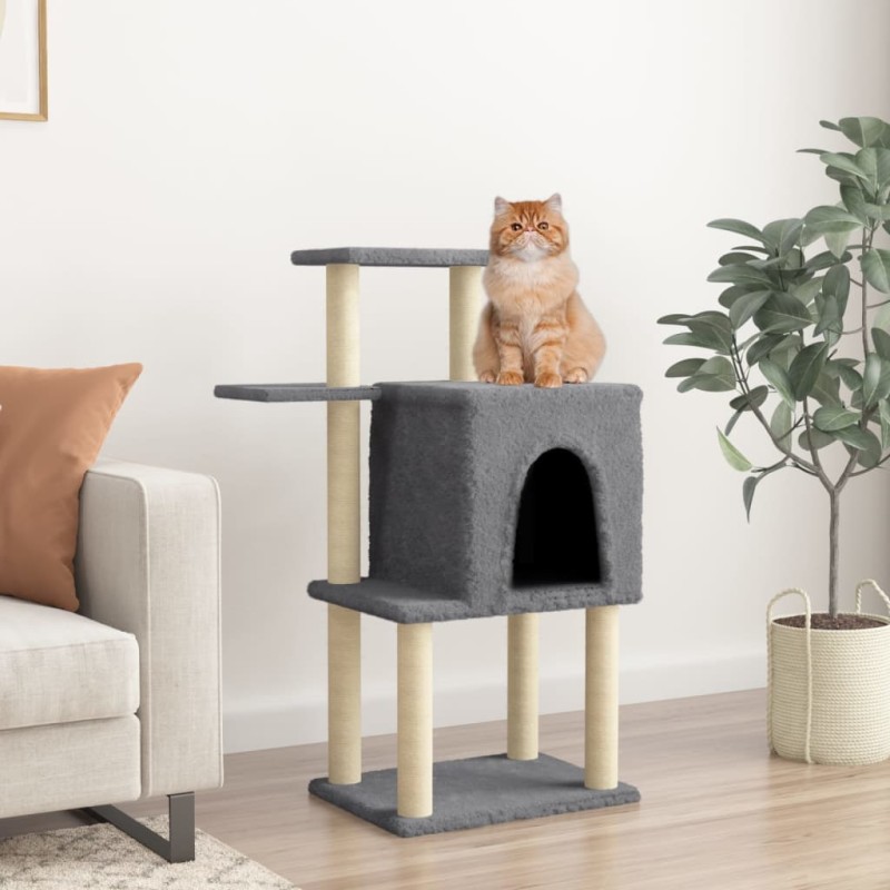 vidaXL Rascador para gatos con postes de sisal gris oscuro 97 cm