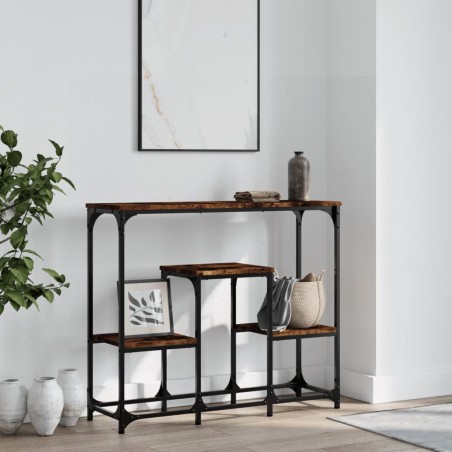vidaXL Mesa consola madera de ingeniería roble ahumado 89,5x28x76 cm