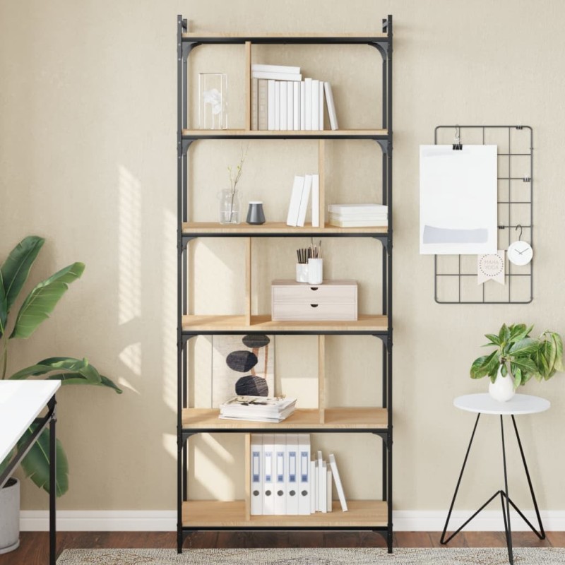 vidaXL Librería 6 estantes madera ingeniería roble Sonoma 76x32x192 cm