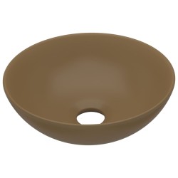 vidaXL Lavabo de cuarto de baño redondo cerámica crema mate