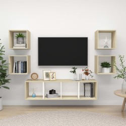 vidaXL Muebles de salón 5 pzas madera ingeniería blanco y roble Sonoma