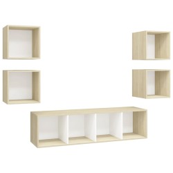 vidaXL Muebles de salón 5 pzas madera ingeniería blanco y roble Sonoma