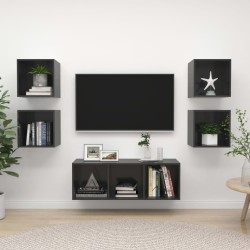 vidaXL Muebles de salón 5 piezas madera de ingeniería gris con brillo