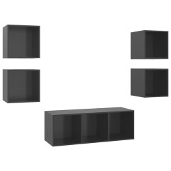 vidaXL Muebles de salón 5 piezas madera de ingeniería gris con brillo