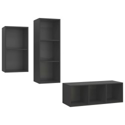 vidaXL Juego de muebles de salón 3 piezas madera ingeniería gris