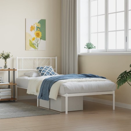 vidaXL Estructura de cama de metal con cabecero blanco 90x190 cm