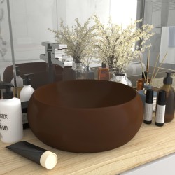 vidaXL Lavabo de lujo redondo cerámica marrón oscuro mate 40x15 cm 