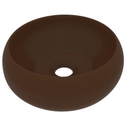 vidaXL Lavabo de lujo redondo cerámica marrón oscuro mate 40x15 cm 