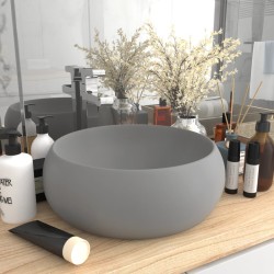 vidaXL Lavabo de lujo redondo cerámica gris claro mate 40x15 cm 