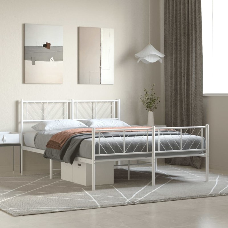 vidaXL Estructura cama metal con cabecero y estribo blanco 150x200 cm vidaXL Estructura cama metal con cabecero y estribo blanco 150x200 cm