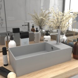 vidaXL Lavabo con rebosadero cerámica gris claro
