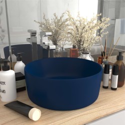 vidaXL Lavabo de lujo redondo cerámica azul oscuro mate 40x15 cm 