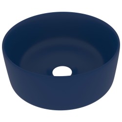 vidaXL Lavabo de lujo redondo cerámica azul oscuro mate 40x15 cm 