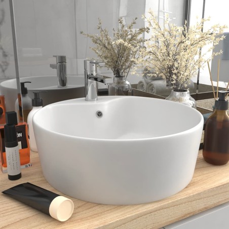 vidaXL Lavabo lujo con rebosadero cerámica blanco mate 36x13 cm