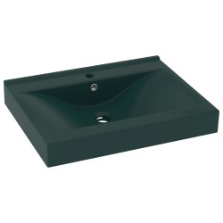 vidaXL Lavabo de lujo con grifo cerámica verde oscuro 60x46 cm