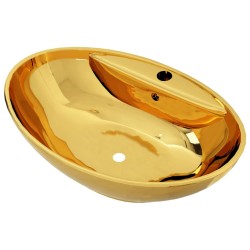 vidaXL Lavabo con rebosadero 58,5x39x21 cm cerámica dorado