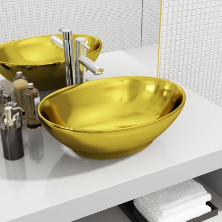 vidaXL Lavabo 40x33x13,5 cm cerámica dorado