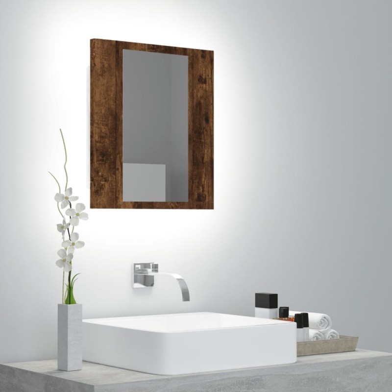 vidaXL Armario de baño con espejo LED madera roble ahumado 40x12x45 cm vidaXL Armario de baño con espejo LED madera roble ahumado 40x12x45 cm