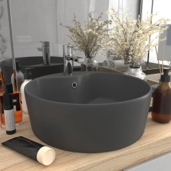 vidaXL Lavabo lujoso con rebosadero cerámica gris oscuro mate 36x13 cm