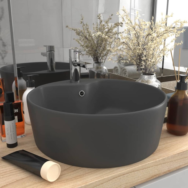 vidaXL Lavabo lujoso con rebosadero cerámica gris oscuro mate 36x13 cm vidaXL Lavabo lujoso con rebosadero cerámica gris oscuro mate 36x13 cm