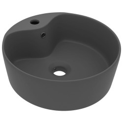 vidaXL Lavabo lujoso con rebosadero cerámica gris oscuro mate 36x13 cm