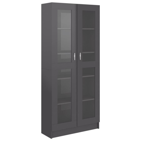 vidaXL Vitrina de madera contrachapada gris brillo 82,5x30,5x185,5 cm