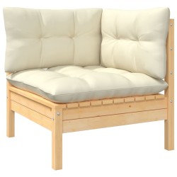vidaXL Muebles de jardín 3 piezas madera maciza pino con cojines crema