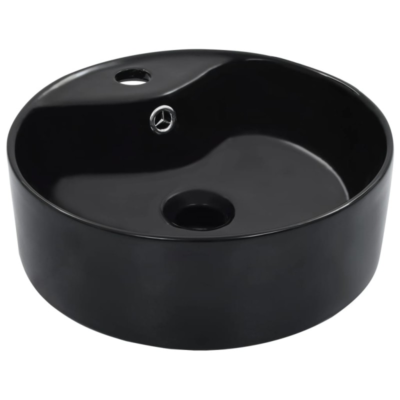 vidaXL Lavabo con rebosadero 36x13 cm cerámica negro vidaXL Lavabo con rebosadero 36x13 cm cerámica negro