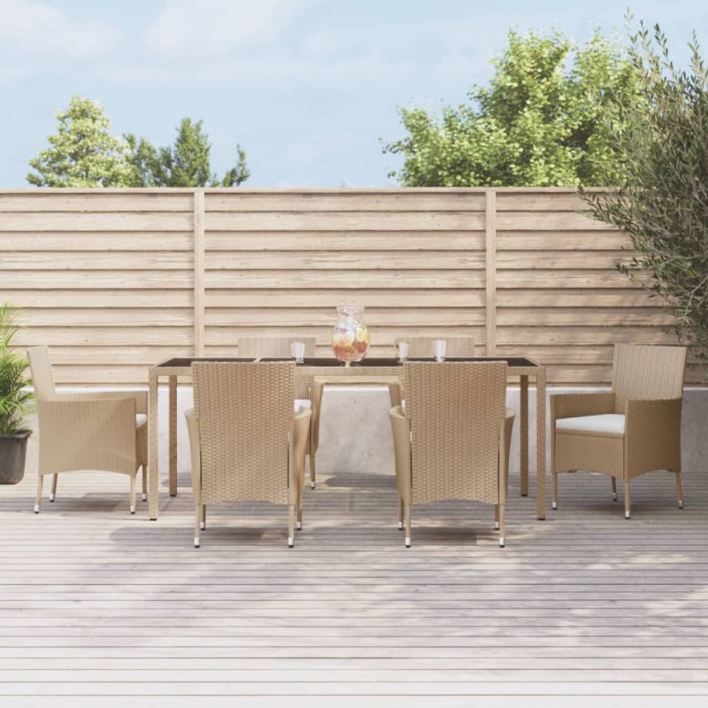 vidaXL Set comedor de jardín 7 pzas con cojines ratán sintético beige