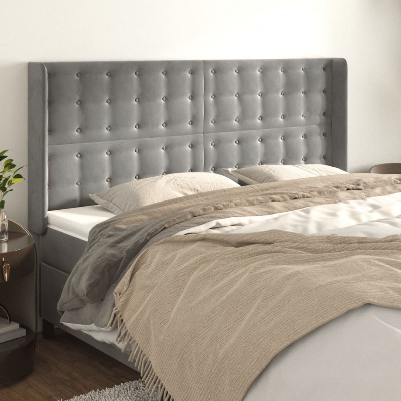 vidaXL Cabecero con orejas de terciopelo gris claro 203x16x118/128 cm