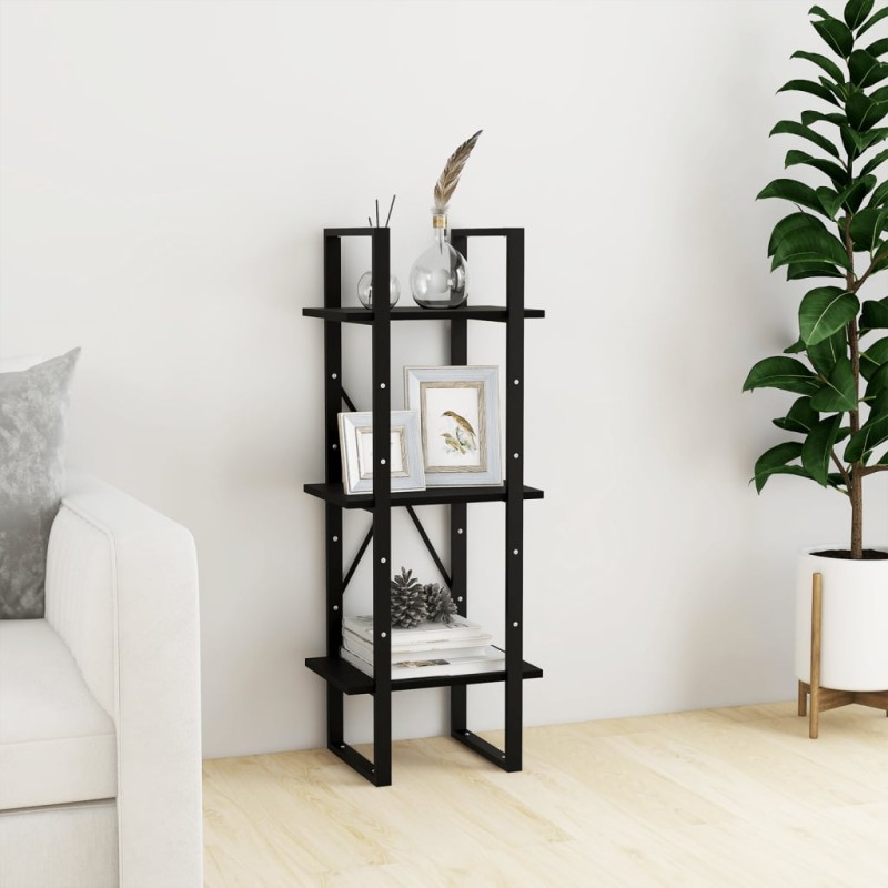 vidaXL Estantería de 3 niveles madera maciza pino negro 40x30x105 cm vidaXL Estantería de 3 niveles madera maciza pino negro 40x30x105 cm