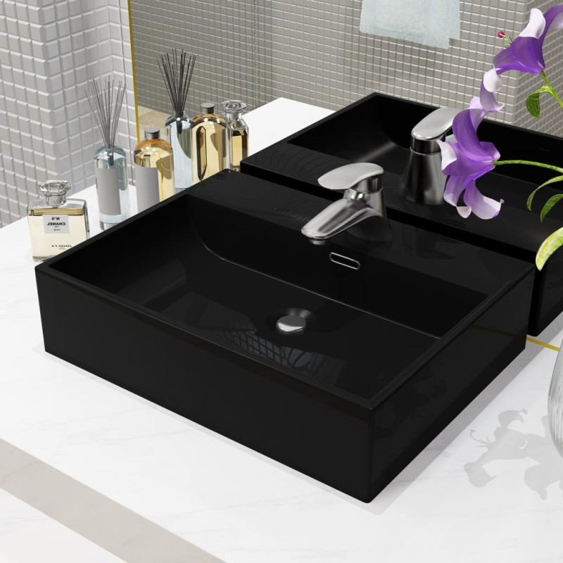 vidaXL Lavabo con orificio para grifo cerámica negro 51,5x38,5x15 cm vidaXL Lavabo con orificio para grifo cerámica negro 51,5x38,5x15 cm