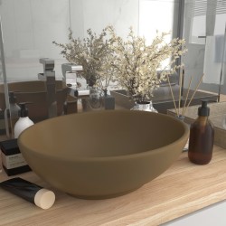 vidaXL Lavabo de lujo ovalado cerámica crema mate 40x33 cm 