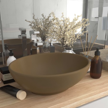 vidaXL Lavabo de lujo ovalado cerámica crema mate 40x33 cm 