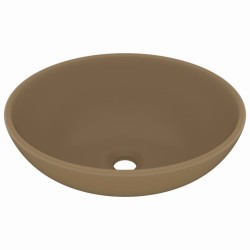 vidaXL Lavabo de lujo ovalado cerámica crema mate 40x33 cm 