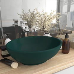 vidaXL Lavabo de lujo ovalado cerámica verde oscuro mate 40x33 cm 