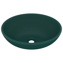 vidaXL Lavabo de lujo ovalado cerámica verde oscuro mate 40x33 cm 