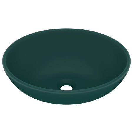 vidaXL Lavabo de lujo ovalado cerámica verde oscuro mate 40x33 cm 