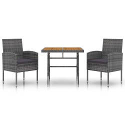 vidaXL Juego de comedor de jardín 3 piezas ratán sintético gris