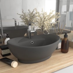 vidaXL Lavabo lujoso con rebosadero cerámica gris oscuro 58,5x39 cm 