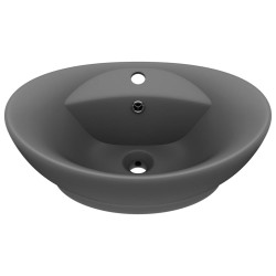 vidaXL Lavabo lujoso con rebosadero cerámica gris oscuro 58,5x39 cm 