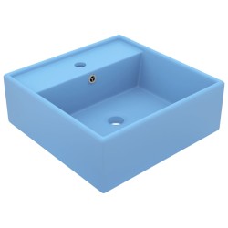 vidaXL Lavabo cuadrado rebosadero cerámica azul claro mate 41x41 cm