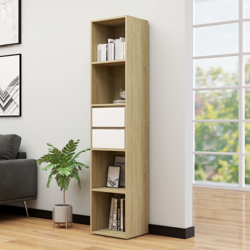 vidaXL Estantería madera contrachapada blanco y roble 36x30x171 cm vidaXL Estantería madera contrachapada blanco y roble 36x30x171 cm